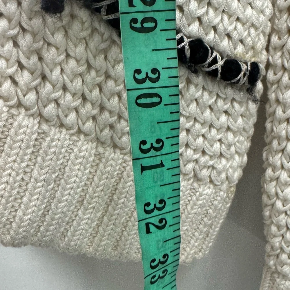Tory Burch Women Cotton Open Knit‎ Wool Grid Pattern Longline Sweater Size Large